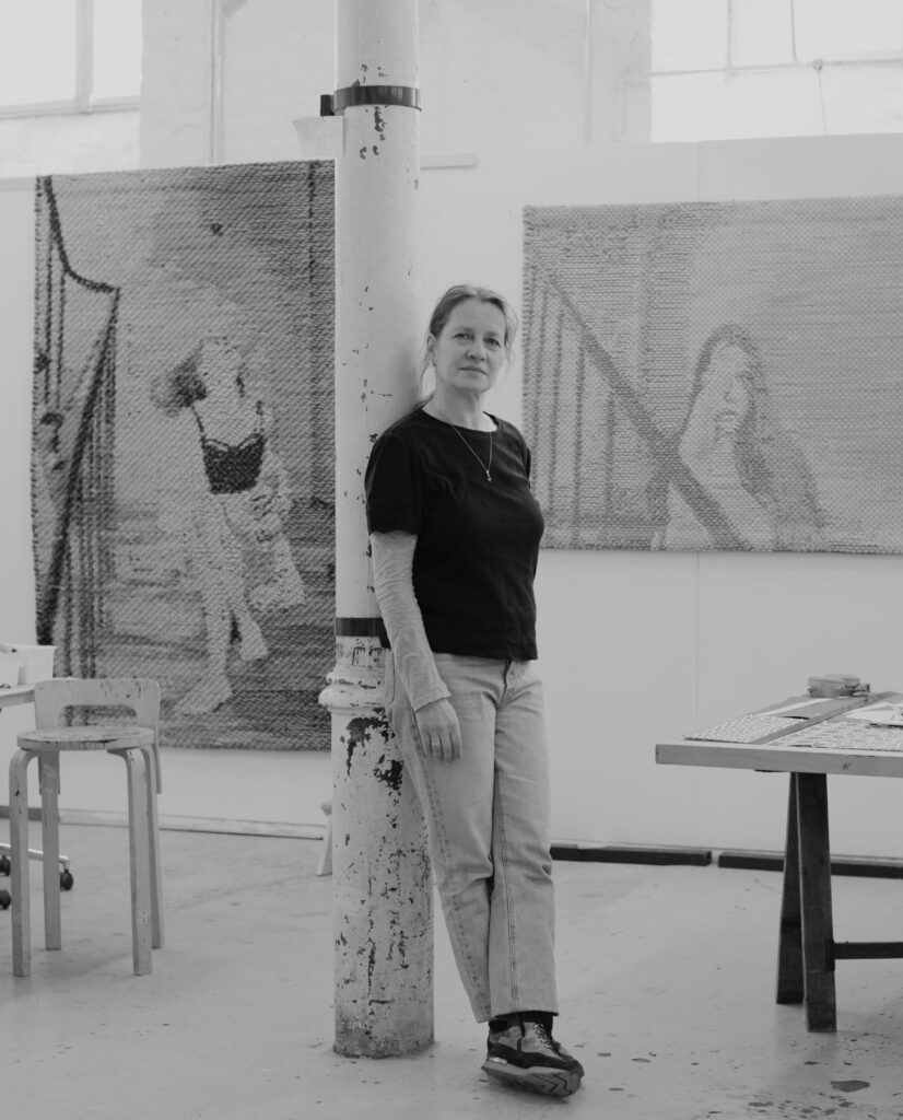 Outi Martikainen is a classically trained textile artist. Her works are influenced by craftworks and the practice of observation, which is so central to art. Martikainen often finds her materials in everyday life and gives them a new purpose.